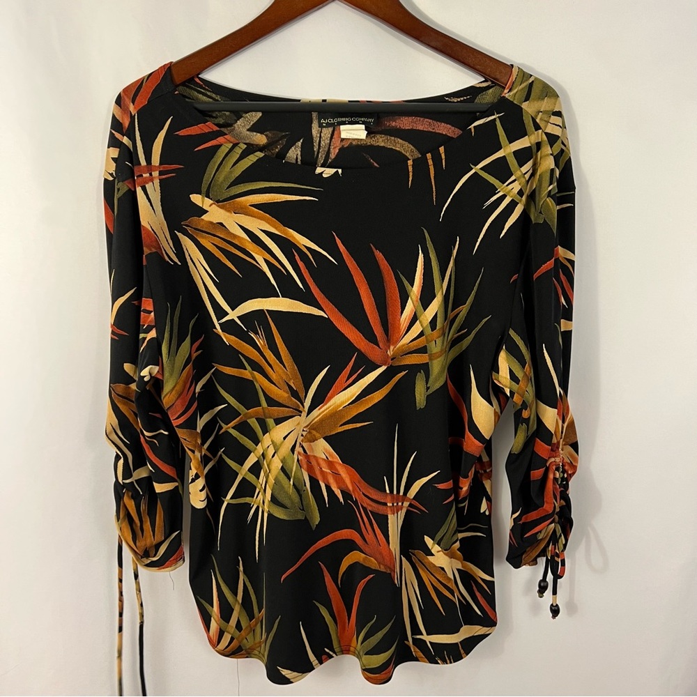 AJ Clothing Company Miami Women's Top Tunic Blouse XL Floral Fall Multicolored